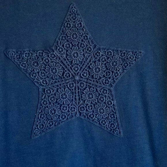 Tommy Hilfiger Blue Knit Short Sleeve Lace Star Top Size L - Picture 3 of 7